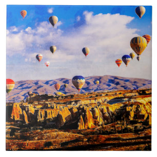 Carreau Ballons à air colorés volants.  Cappadoce, Turqu