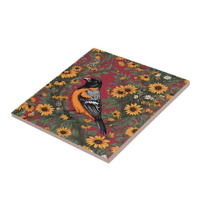 Carreau Baltimore Oriole Oiseau Et Fleurs de Susan aux Yeu (Côté)