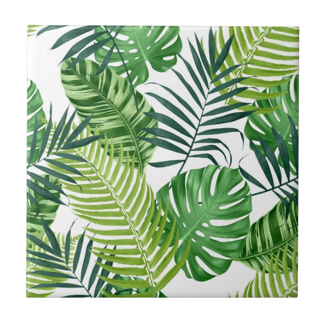 Carreau Banana Monstera Palm Green Feuilles tropicaux (Devant)