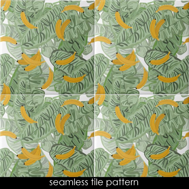 Carreau Banane tropicale moderne vert Motif sans couture (Modern Tropical Banana Greenery Seamless Pattern Ceramic Tile)