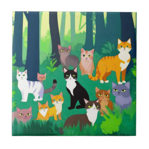Carreau Bande de chats, félins dans la forêt