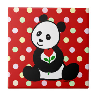 Carreau Bande dessinée de panda et une fleur de coeur