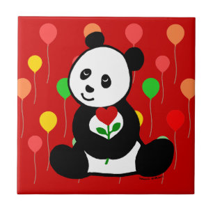 Carreau Bande dessinée de panda et une fleur de coeur