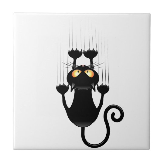 Carreau Bande Dessinee Drole De Chat Noir Rayant Le Mur Zazzle Fr