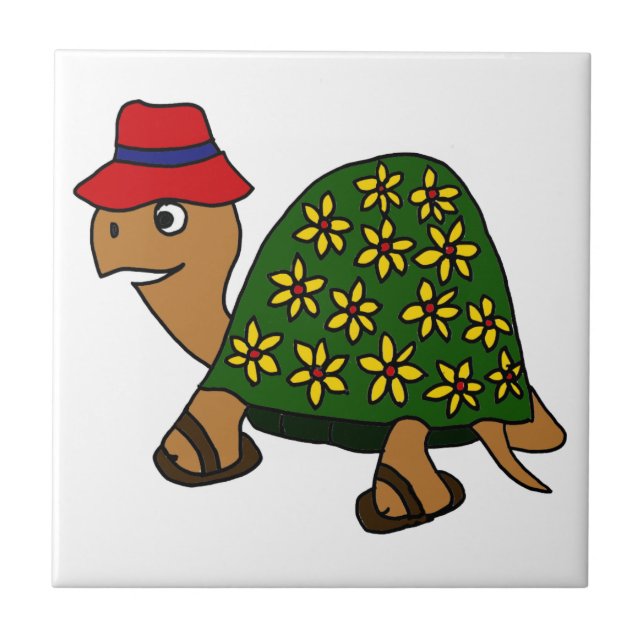 Carreau Bande dessinée drôle de tortue de fleur de hippie (Devant)