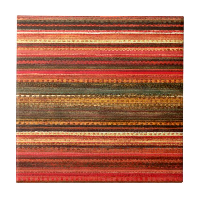 Carreau Bande textile de matériau rouge orange et vert ray (Devant)