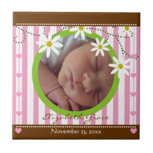 Carreau Bandes blanches roses & marguerites gardien de béb