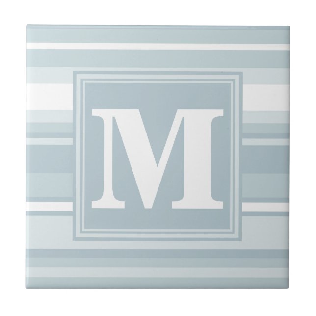Carreau Bandes bleu glace monogramme (Devant)