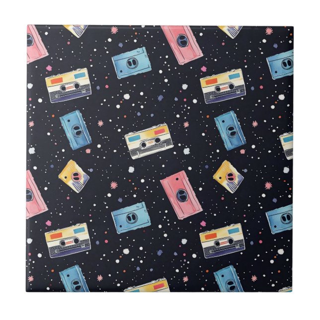 Carreau Bandes de cassettes rétro dans l'espace cosmique (Devant)