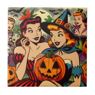 Carreau Bandes dessinées vintage Halloween Filles