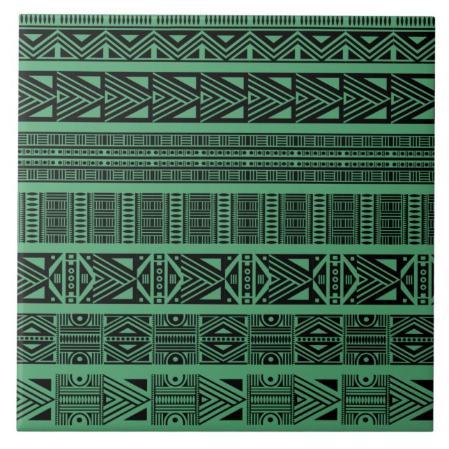 Carreau Bandes Motifs modernes Boho noir et vert (Devant)