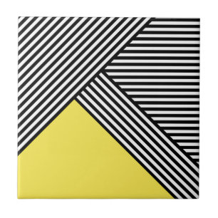 Carreau Bandes noires et blanches avec triangle jaune