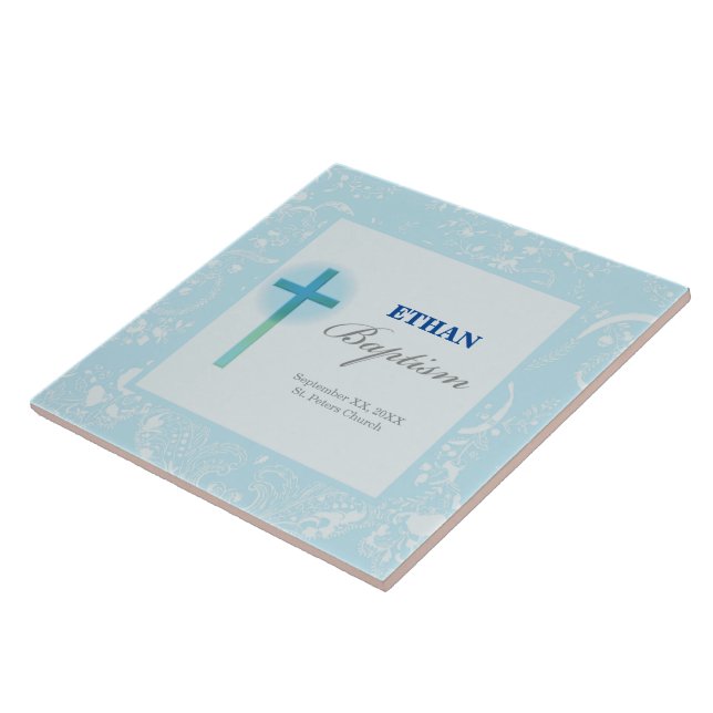 Carreau Baptême de garçon au ruban bleu (Côté)