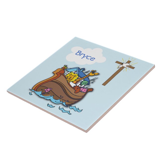 Carreau Baptême personnalisable de l'Arche de Noé pour béb (Côté)