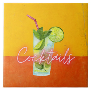 Carreau Bar à cocktails Art à l'aquarelle et néon