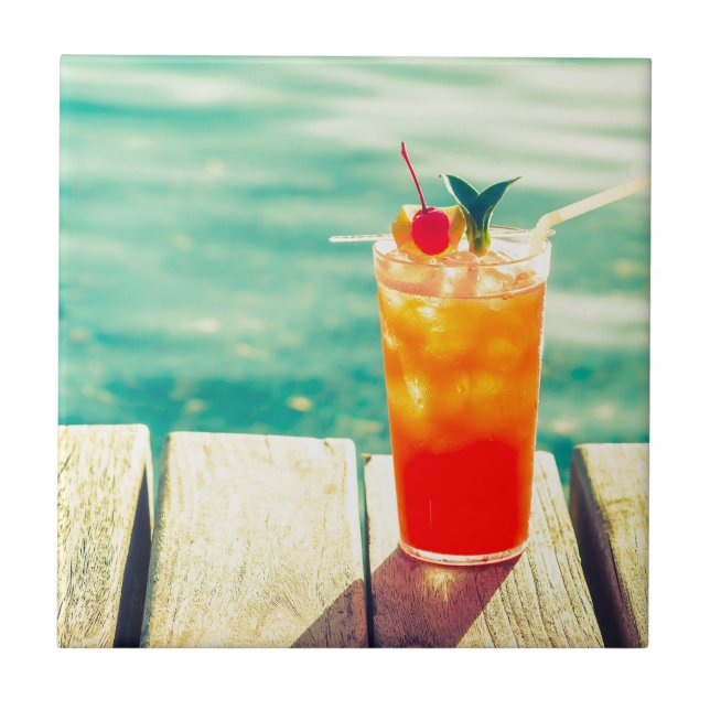 Carreau Bar de piscine à coucher de soleil rétro (Devant)