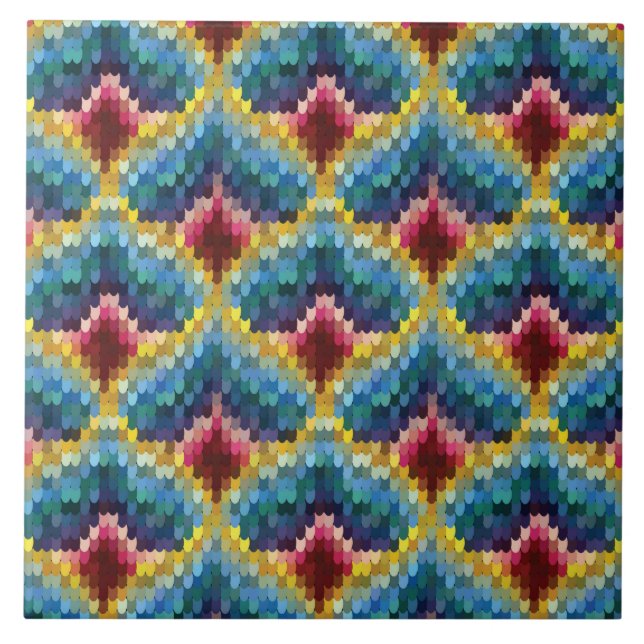 Carreau Bargello coloré broderie Boho Chic Motif (Devant)