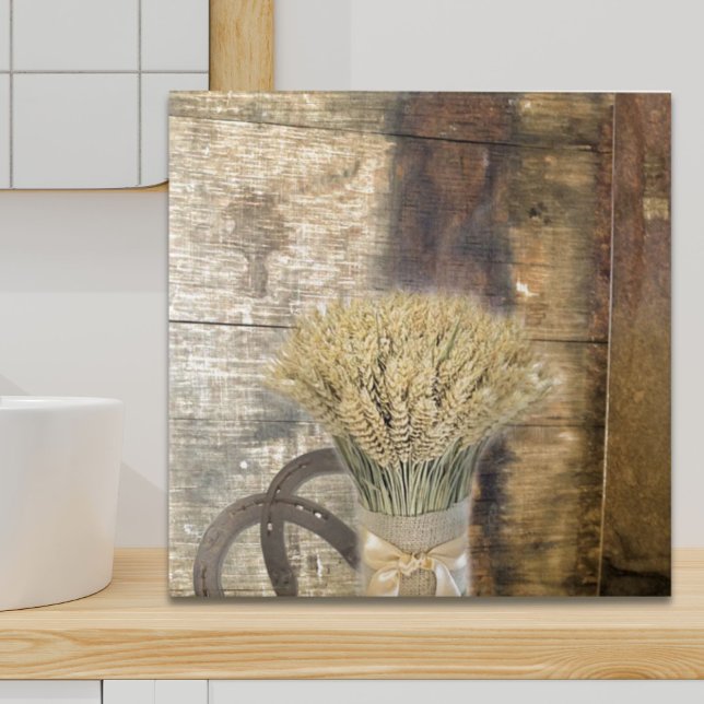 Carreau Baril en bois de l'ouest du pays fer à cheval blé (Wooden Barrel western country horseshoe wheat Tile)