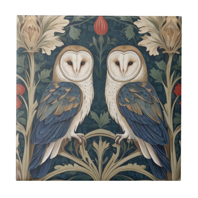 Carreau Barn Owl Couple William Morris style deux hiboux (Devant)