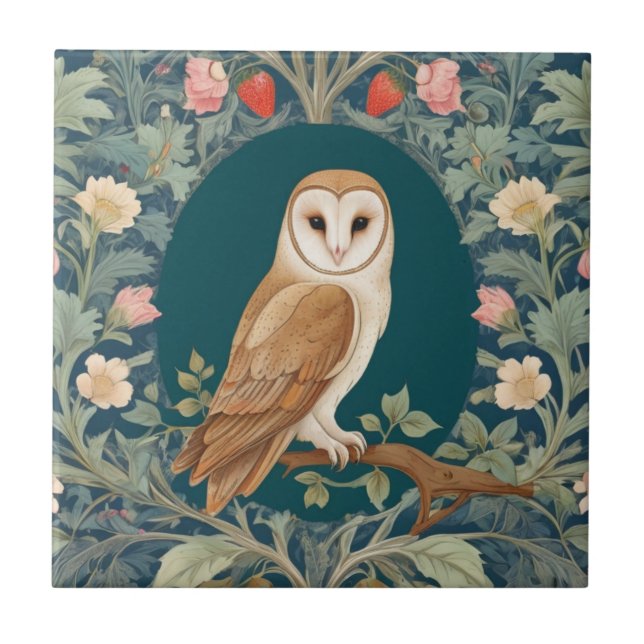 Carreau Barn Owl dans le style Oval William Morris Face dr (Devant)