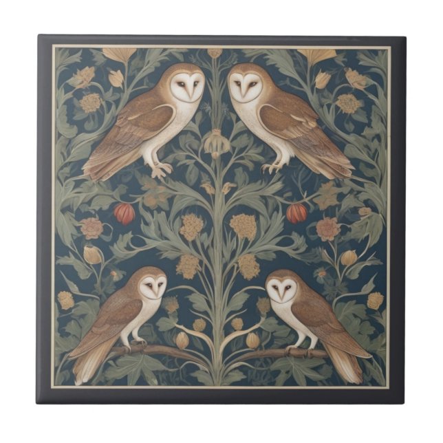 Carreau Barn Owl Motif William Morris style Chouettes (Devant)