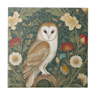 Carreau Barn Owl William Morris style Face droite Fleurs