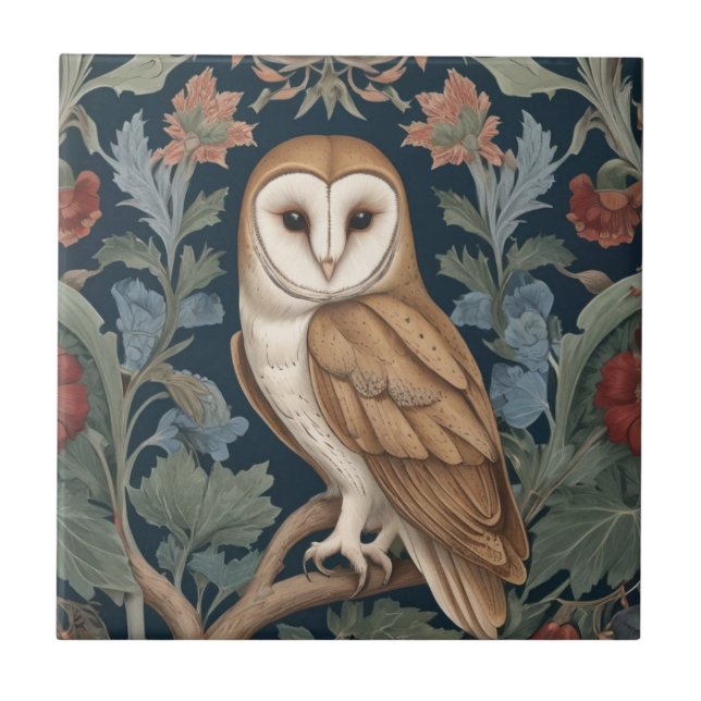 Carreau Barn Owl William Morris style Face gauche Floral (Devant)