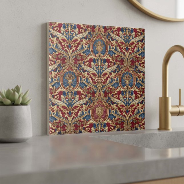 Carreau Baroque Heraldic Scrollwork Pat#4 Red Blue ID1194 (Créateur téléchargé)