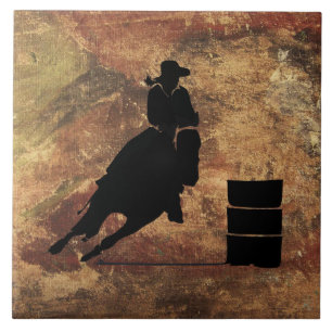 Carreau Barrel Racing Girl Silhouette on a Grunge Texture