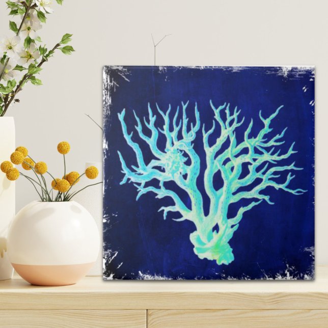 Carreau Barrière de Corail bleu chic littoral nautique (Nautical coastal chic beachy blue Coral Reef Tile)