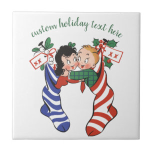 Carreau Bas de Noël Vintage avec de mignons enfants