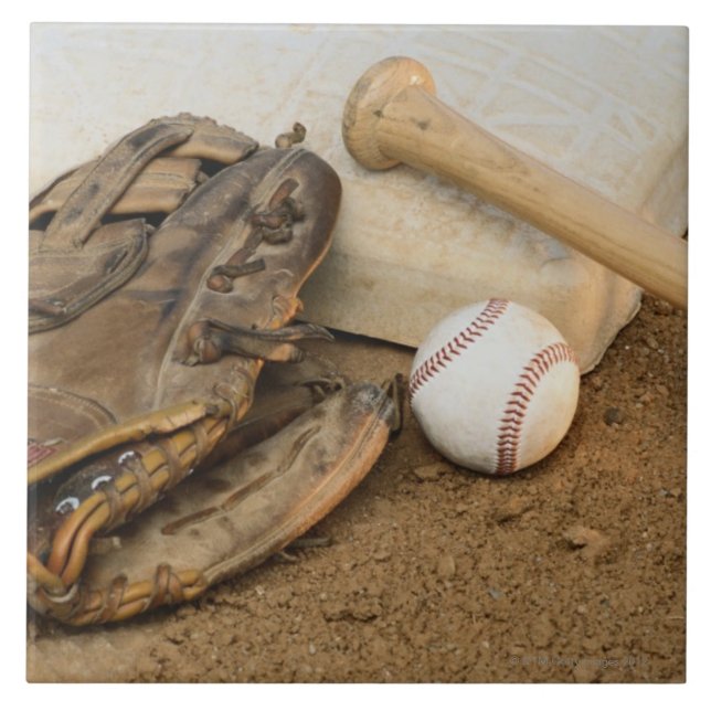 Carreau Base-ball, gant, et batte sur la base (Devant)