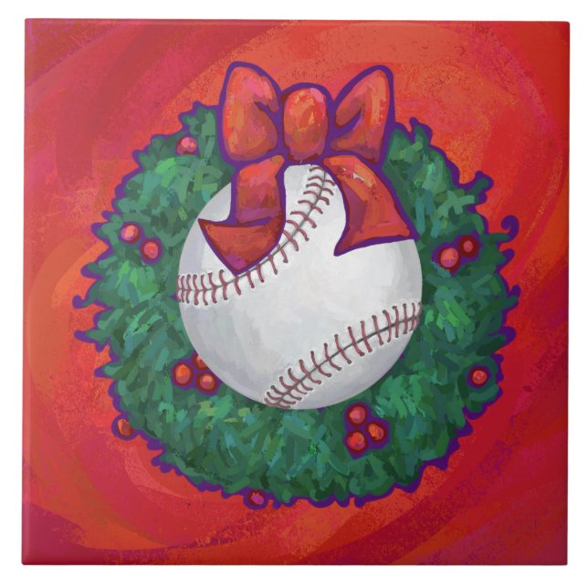 Carreau Baseball dans un Couronne sur fond Rouge (Devant)
