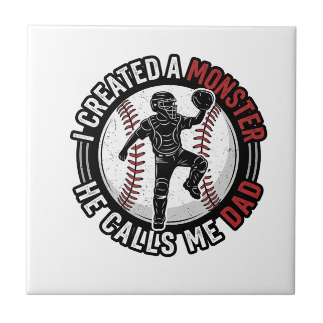 Carreau Baseball Papa Monstre Vintage Catcher Conception d (Devant)