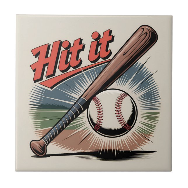 Carreau Baseball vintage "Hit It" Sports rétro (Devant)
