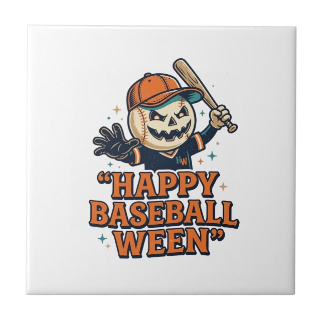 Carreau Baseball Ween Vintage Halloween Baseball Heureux (Devant)