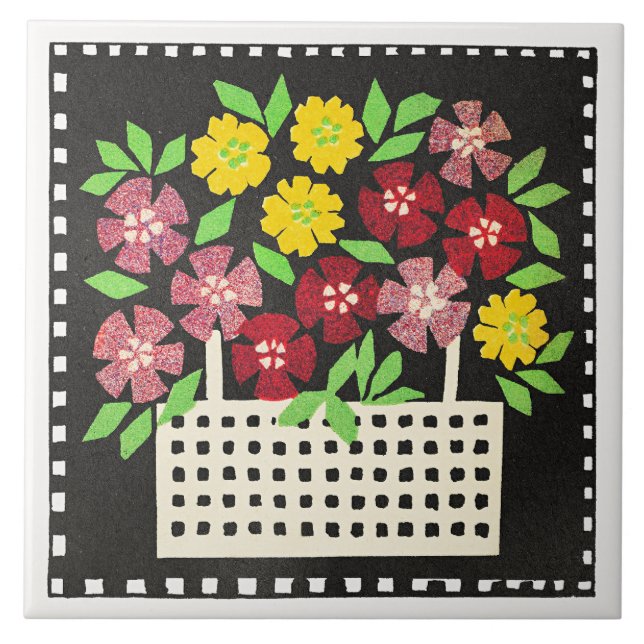 Carreau Basket of Flowers, red and yellow, (Devant)