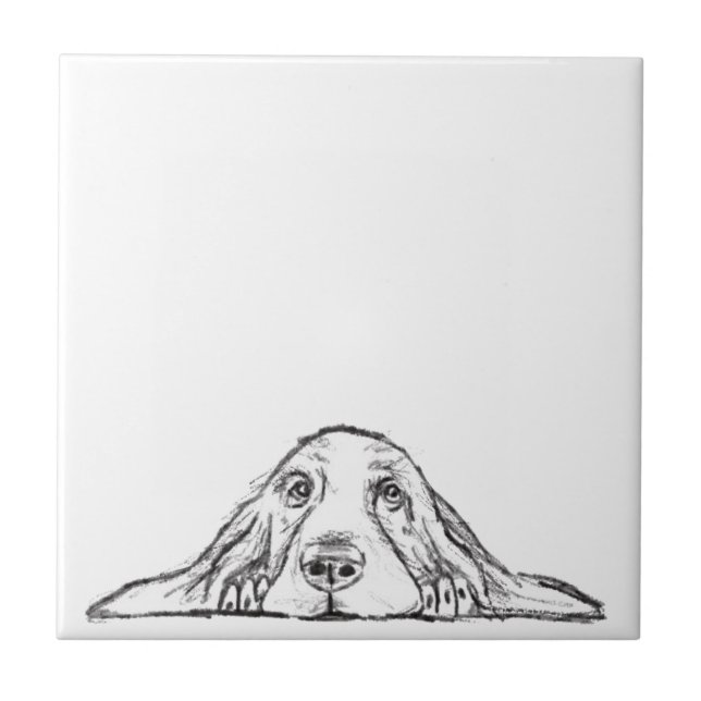 Carreau basset hound noir blanc yeux de chiot simple  (Devant)