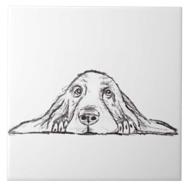 Carreau basset hound noir blanc yeux de chiot simple  (Devant)