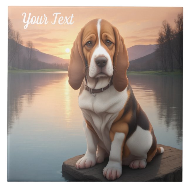 Carreau Basset Hound par le lac (Devant)