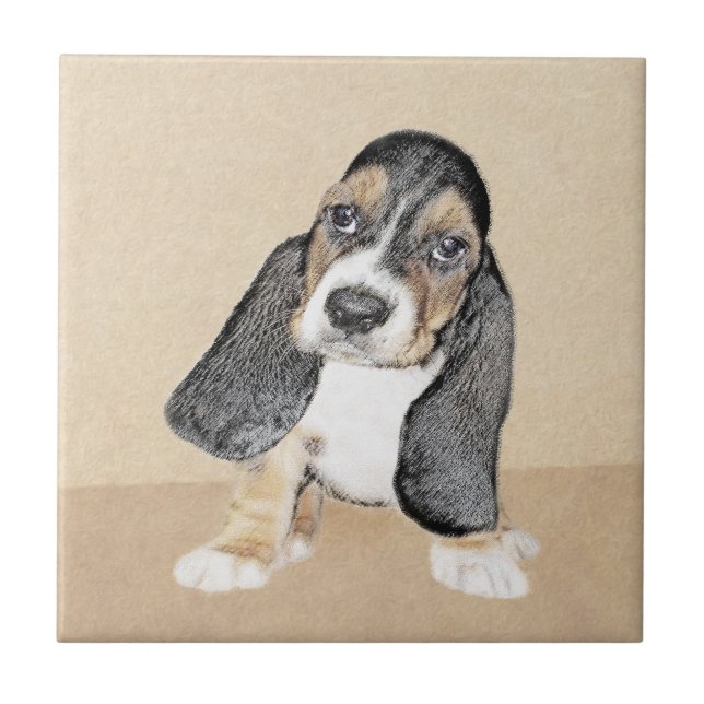 Carreau Basset Hound Peinture Chiot - Art Chien original (Devant)