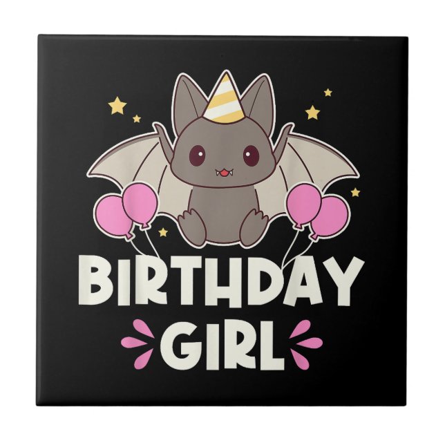 Carreau Bat-chat fille d'anniversaire mignonne (Devant)