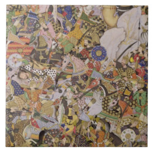 Carreau Bataille de Bundi, de l'Akbarnama, c.1590 (gouac