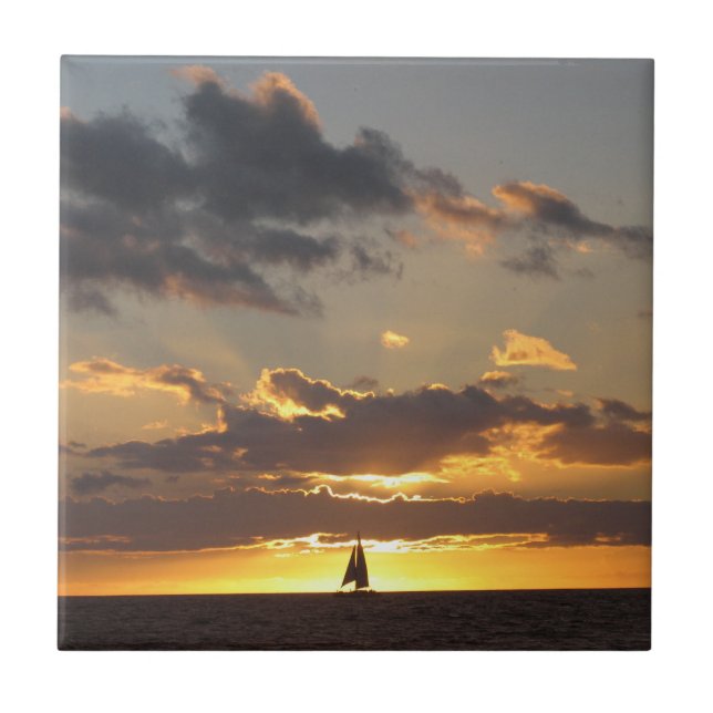 Carreau Bateau à voile au coucher du soleil (Devant)