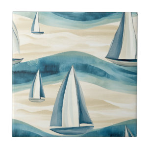 Carreau Bateau à voile bleu moderne motif vague océanique