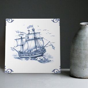 Carreau Bateau à voile Delft Blue Dutch Style Frigate Scho