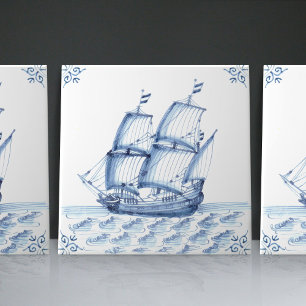 Carreau Bateau à voile Delft Blue Dutch Style Frigate Scho
