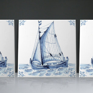 Carreau Bateau à voile Delft Blue Dutch Style Frigate Scho