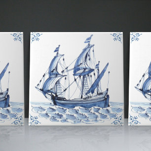 Carreau Bateau à voile Delft Blue Dutch Style Frigate Scho
