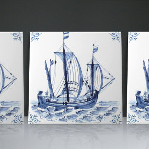Carreau Bateau à voile Delft Blue Dutch Style Frigate Scho